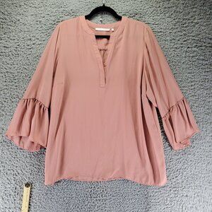 Violet + Claire Top Women 1X Dusty Rose Pink Bell Sleeve Lightweight Blouse